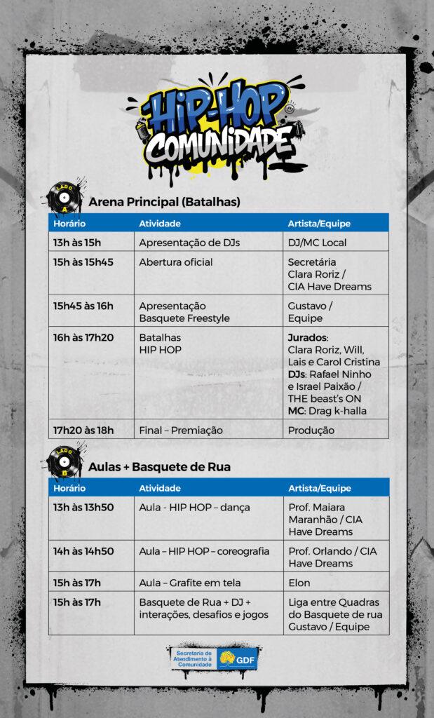 Agenda com programação do Hip Hop Comunidade