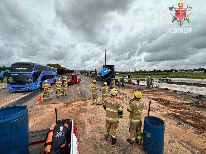 Imagem relacionada à matéria do Repórter Capital sobre caminhão que bateu na EPIA e provocou interdição total da via.