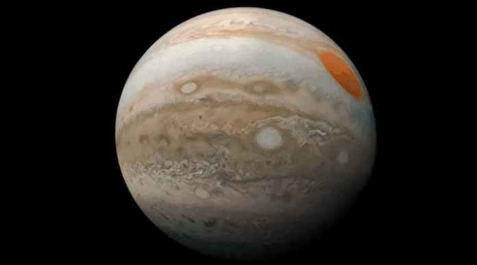 Imagem ilustrativa do planeta Júpiter relacionado ao fenômeno astronômico visível neste sábado