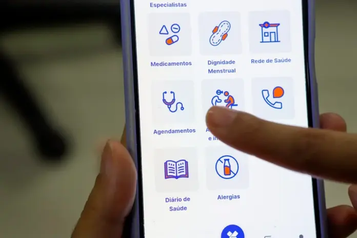 Tela do aplicativo Meu SUS Digital com opção de agendamento de consulta no Distrito Federal.