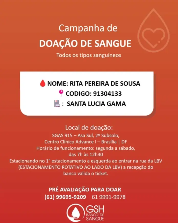 Doação de Sangue em Homenagem a Rita Pereira de Sousa, Mãe do Sgt Laurindo